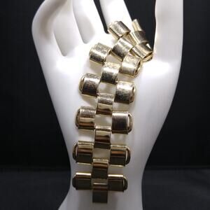 Vintage Interlocking Gold Plated Bracelet, Book Chain Style, 1950s, 6 1/2 Inches